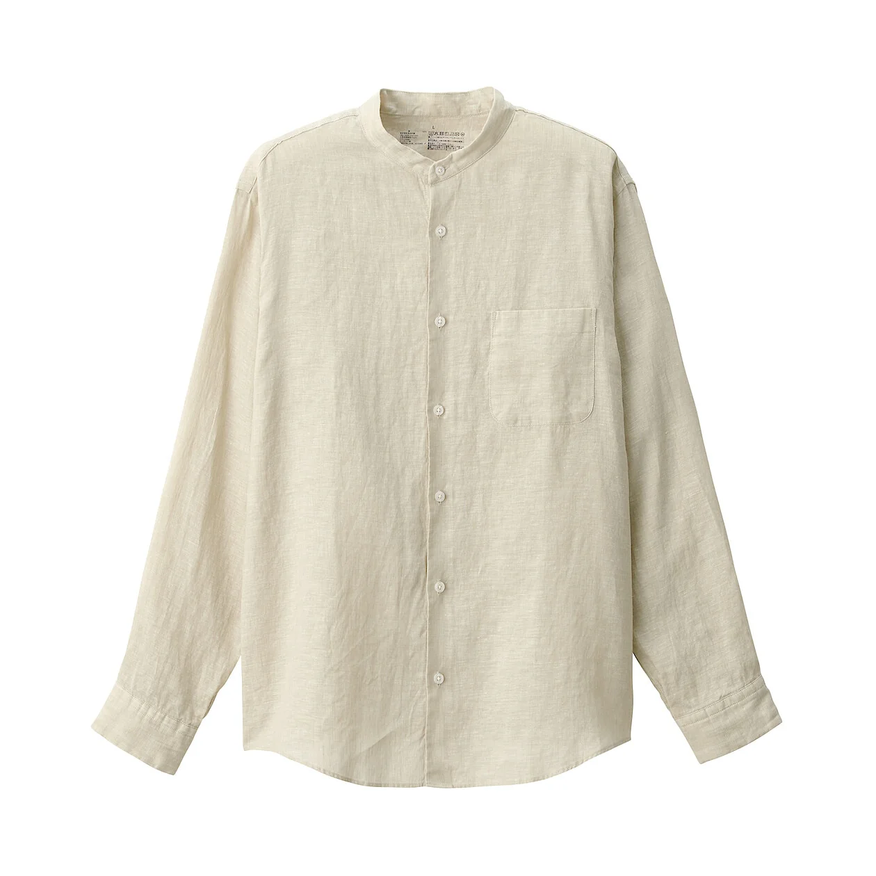 Washed Linen Stand Collar Long Sleeve Shirt - Image 31
