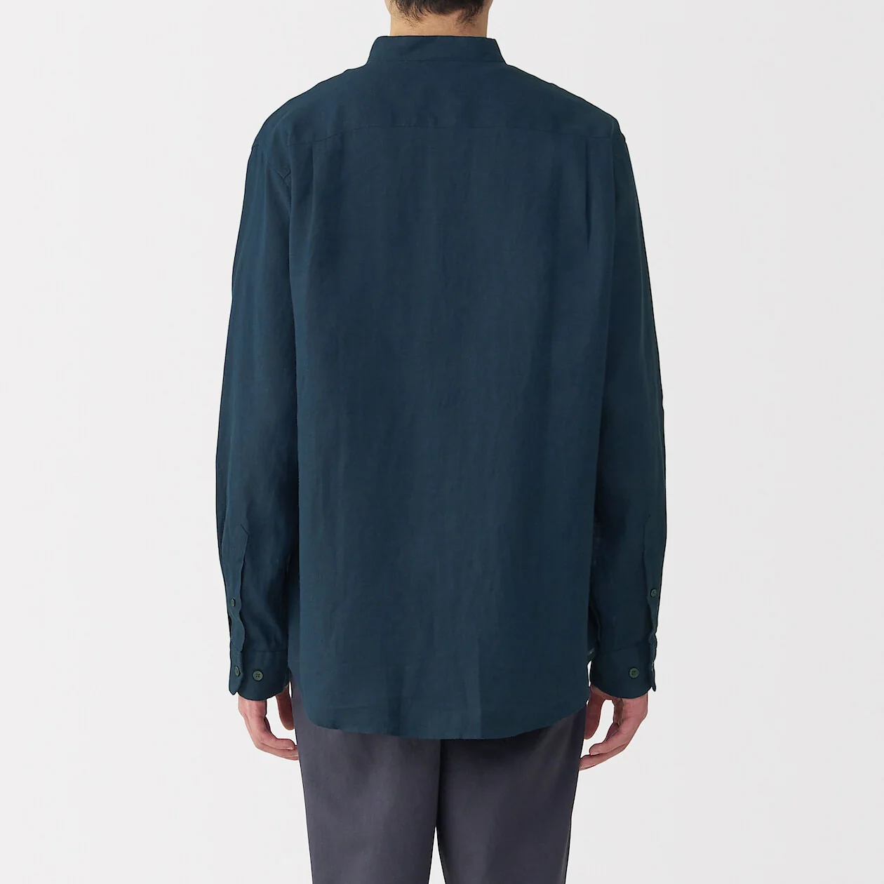 Washed Linen Stand Collar Long Sleeve Shirt - Image 36