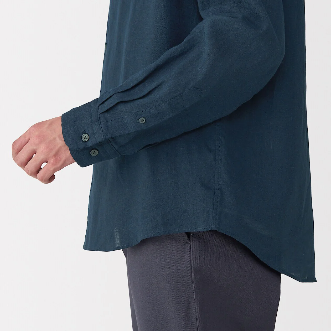Washed Linen Stand Collar Long Sleeve Shirt - Image 38