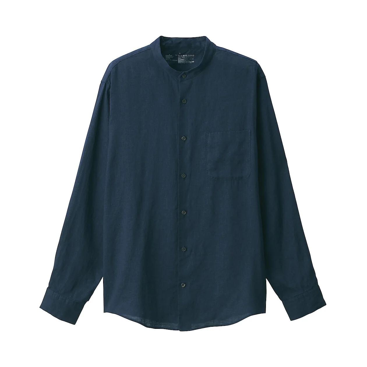 Washed Linen Stand Collar Long Sleeve Shirt - Image 39