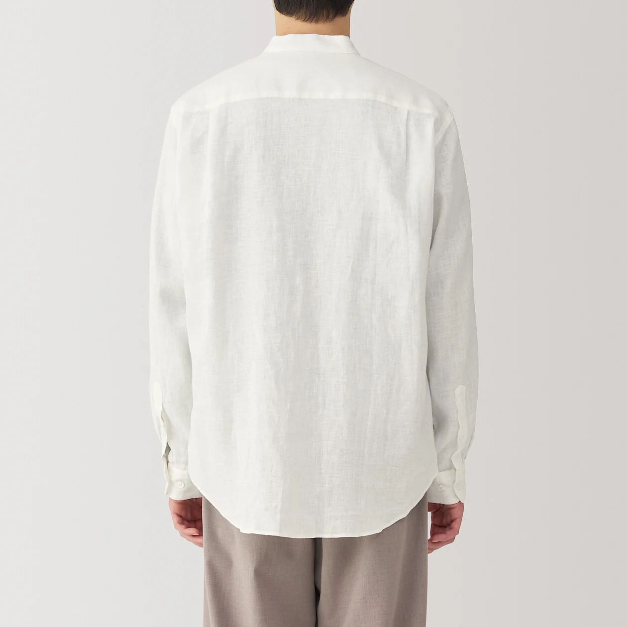 Washed Linen Stand Collar Long Sleeve Shirt - Image 4