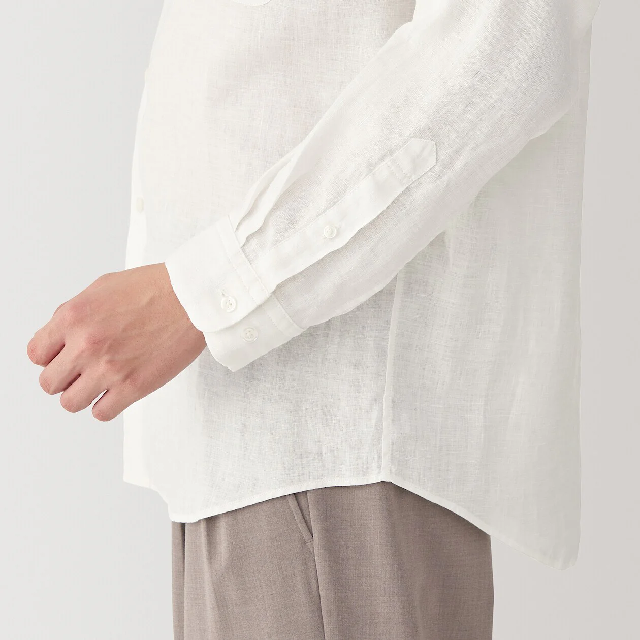 Washed Linen Stand Collar Long Sleeve Shirt - Image 6