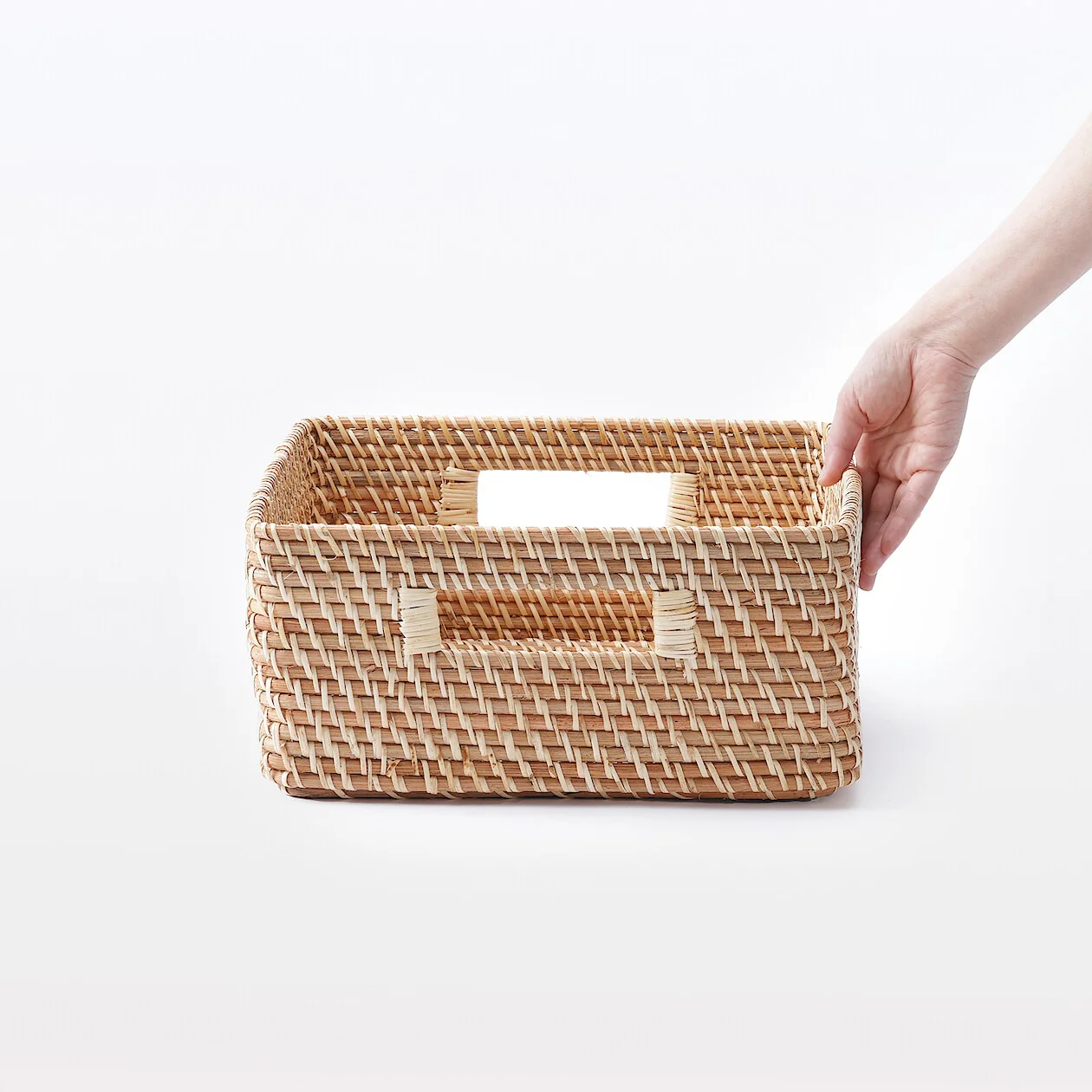 Stackable Rattan Square Basket with Handles - Medium