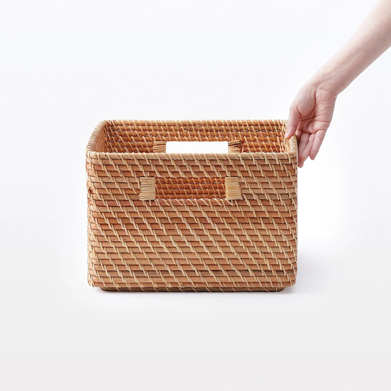 Stackable Rattan Square Basket with Handles - Large