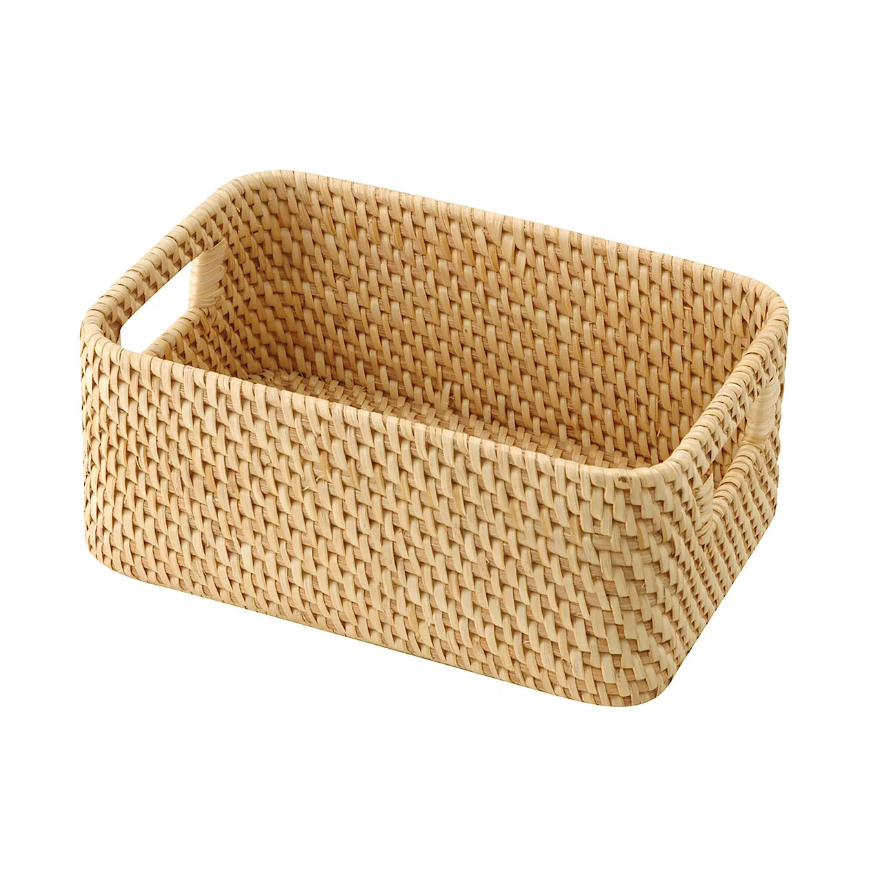 Stackable Rattan Rectangular Basket with Handles - Image 2