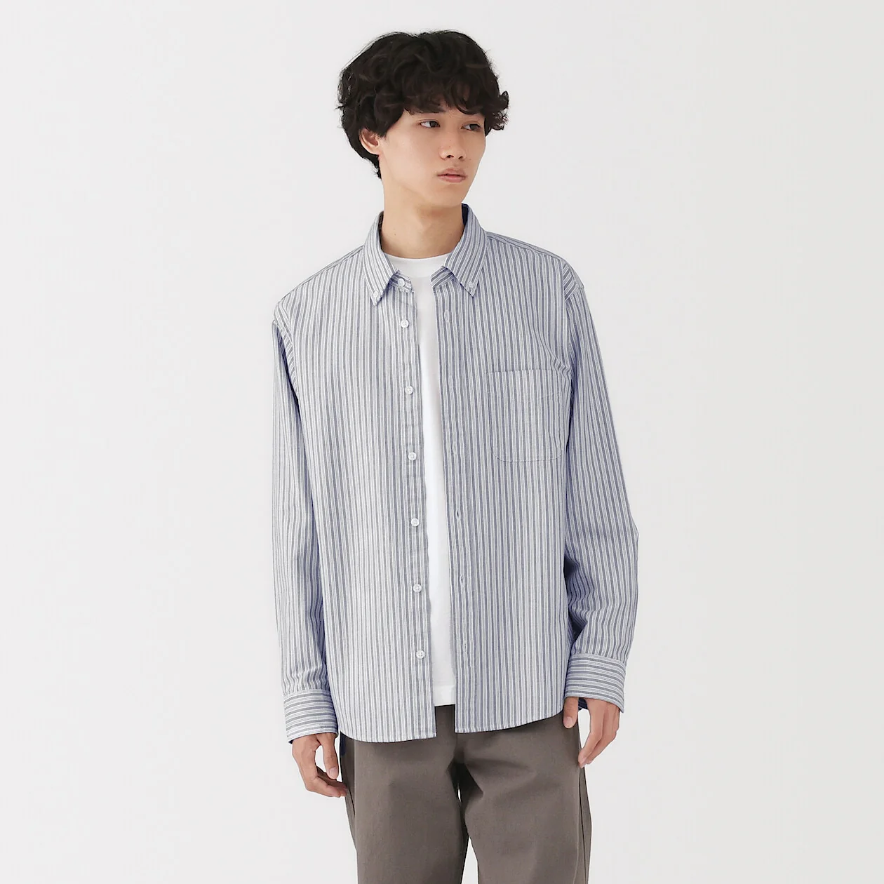 Washed Oxford 100% Cotton Long Sleeve Shirt - Image 59