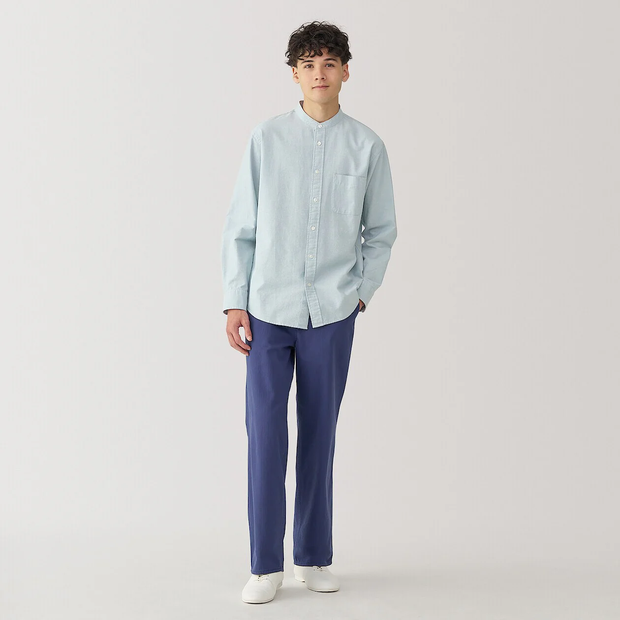 Washed Oxford 100% Cotton Stand Collar Shirt - Image 10