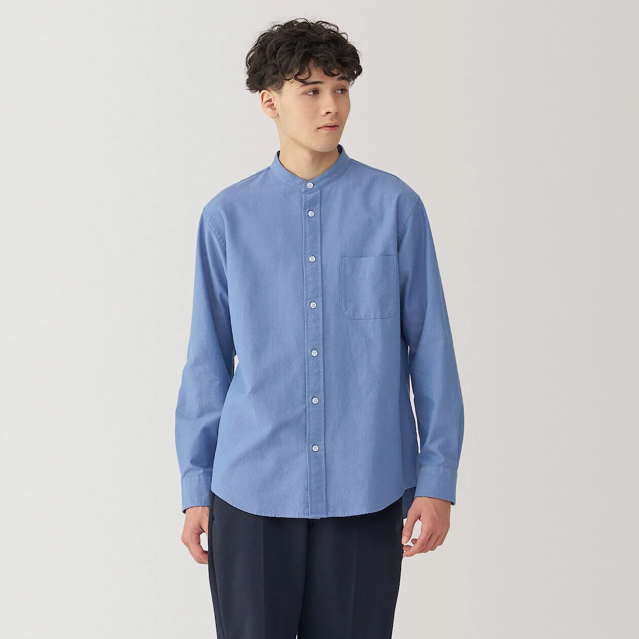 Washed Oxford 100% Cotton Stand Collar Shirt - Image 16