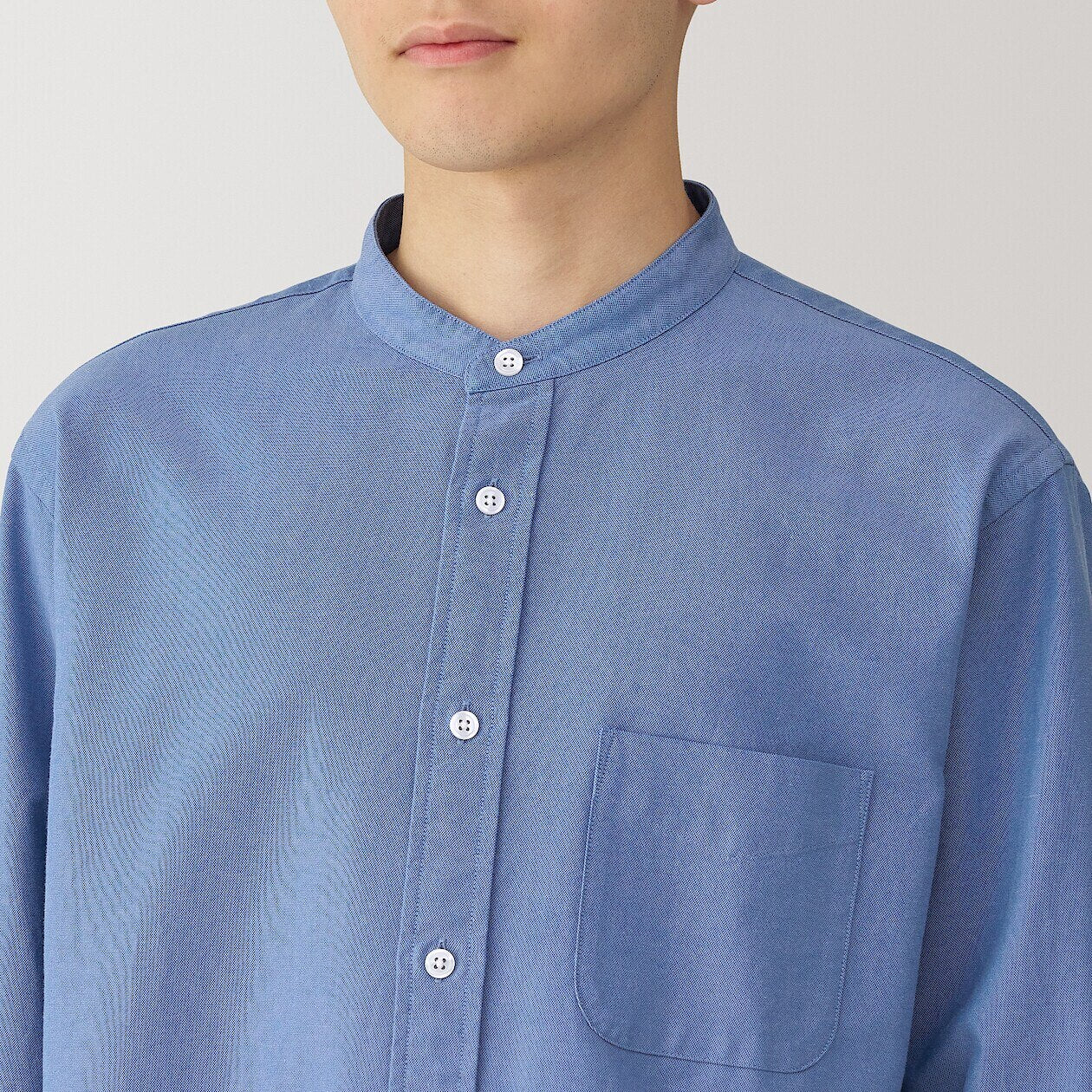 Washed Oxford 100% Cotton Stand Collar Shirt - Image 20