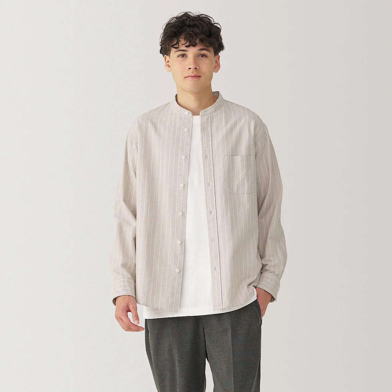Washed Oxford 100% Cotton Stand Collar Shirt - Image 24