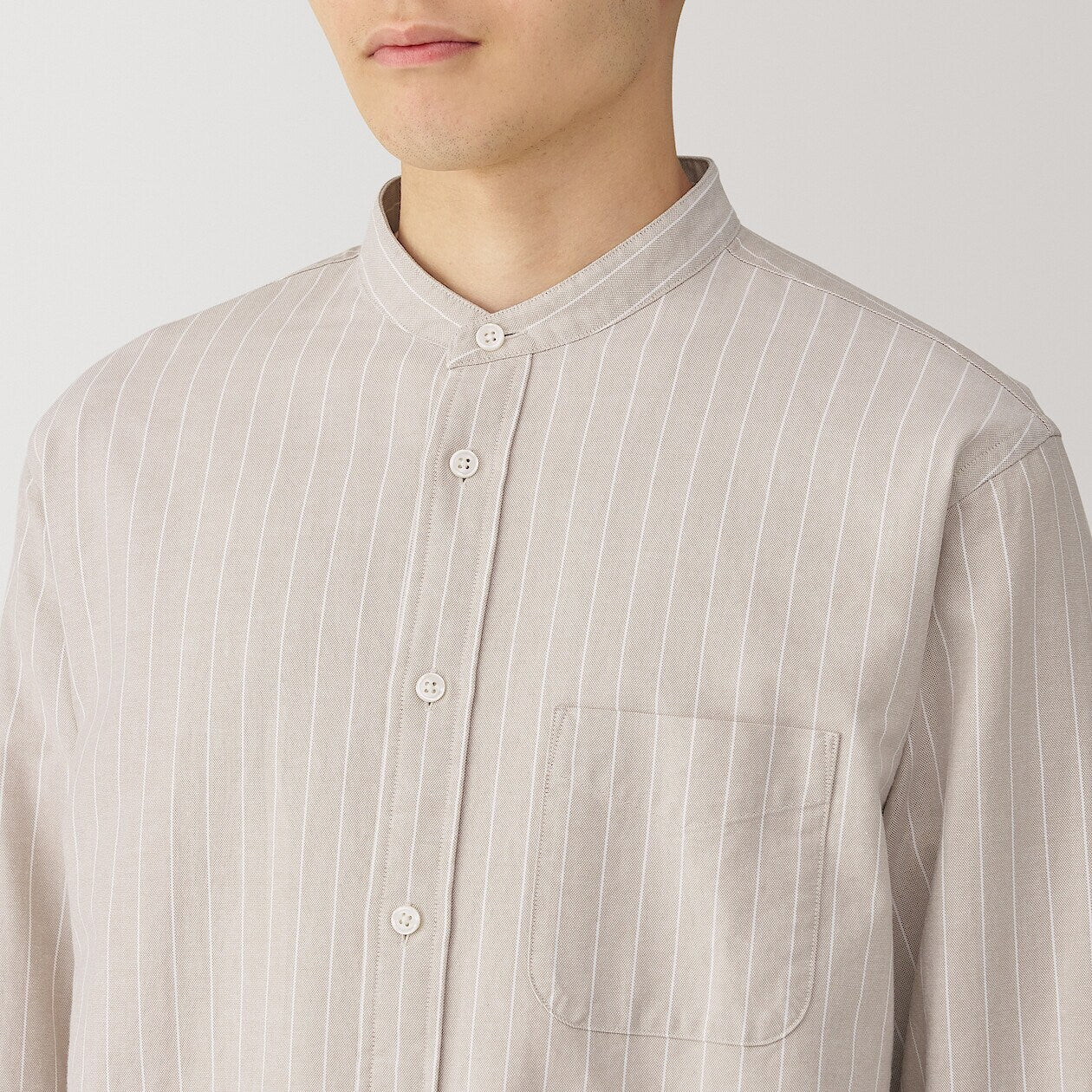 Washed Oxford 100% Cotton Stand Collar Shirt - Image 28