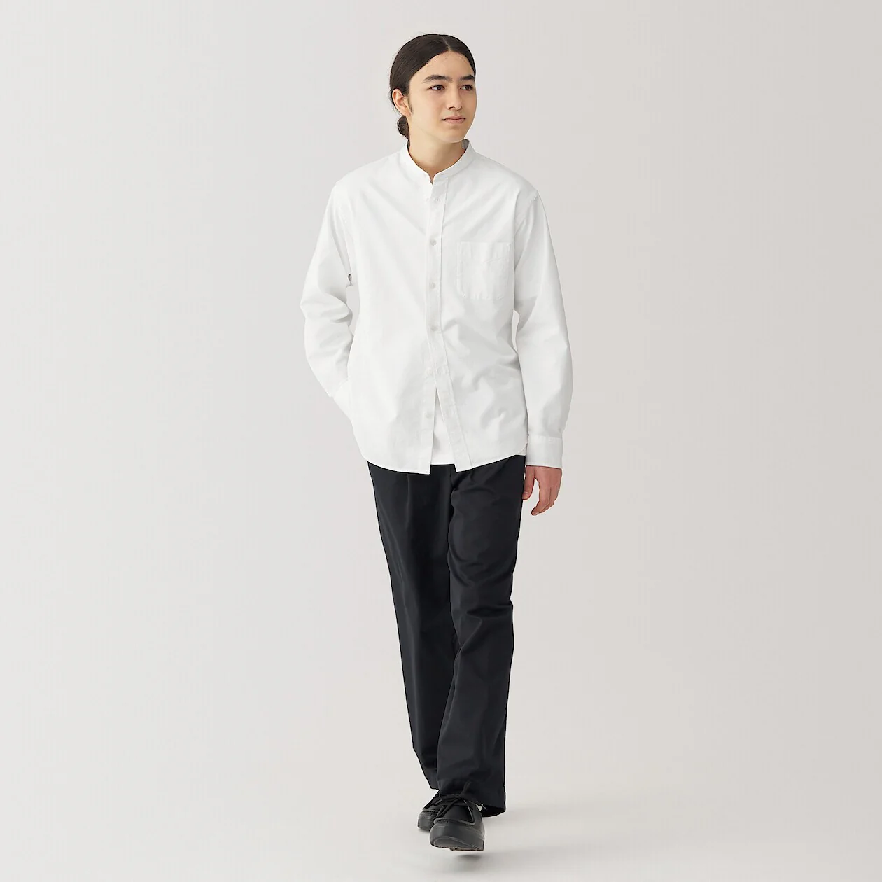 Washed Oxford 100% Cotton Stand Collar Shirt - Image 33