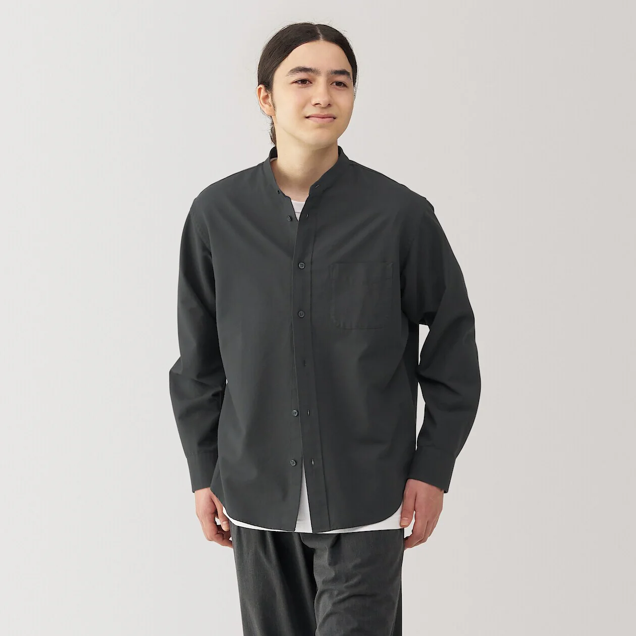Washed Oxford 100% Cotton Stand Collar Shirt - Image 40