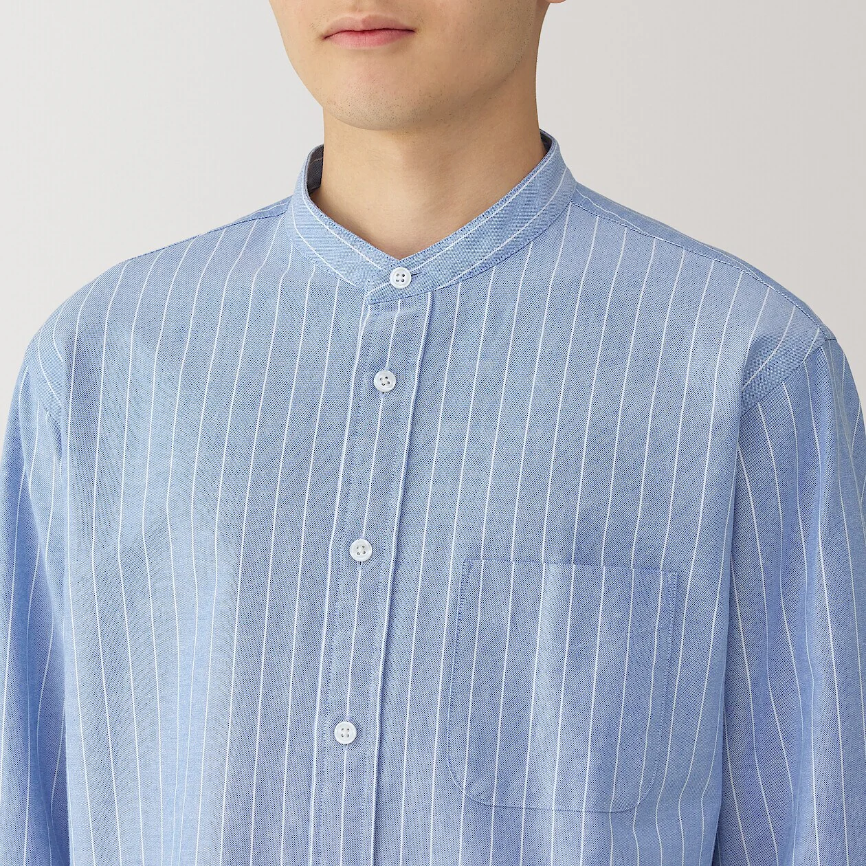 Washed Oxford 100% Cotton Stand Collar Shirt - Image 5