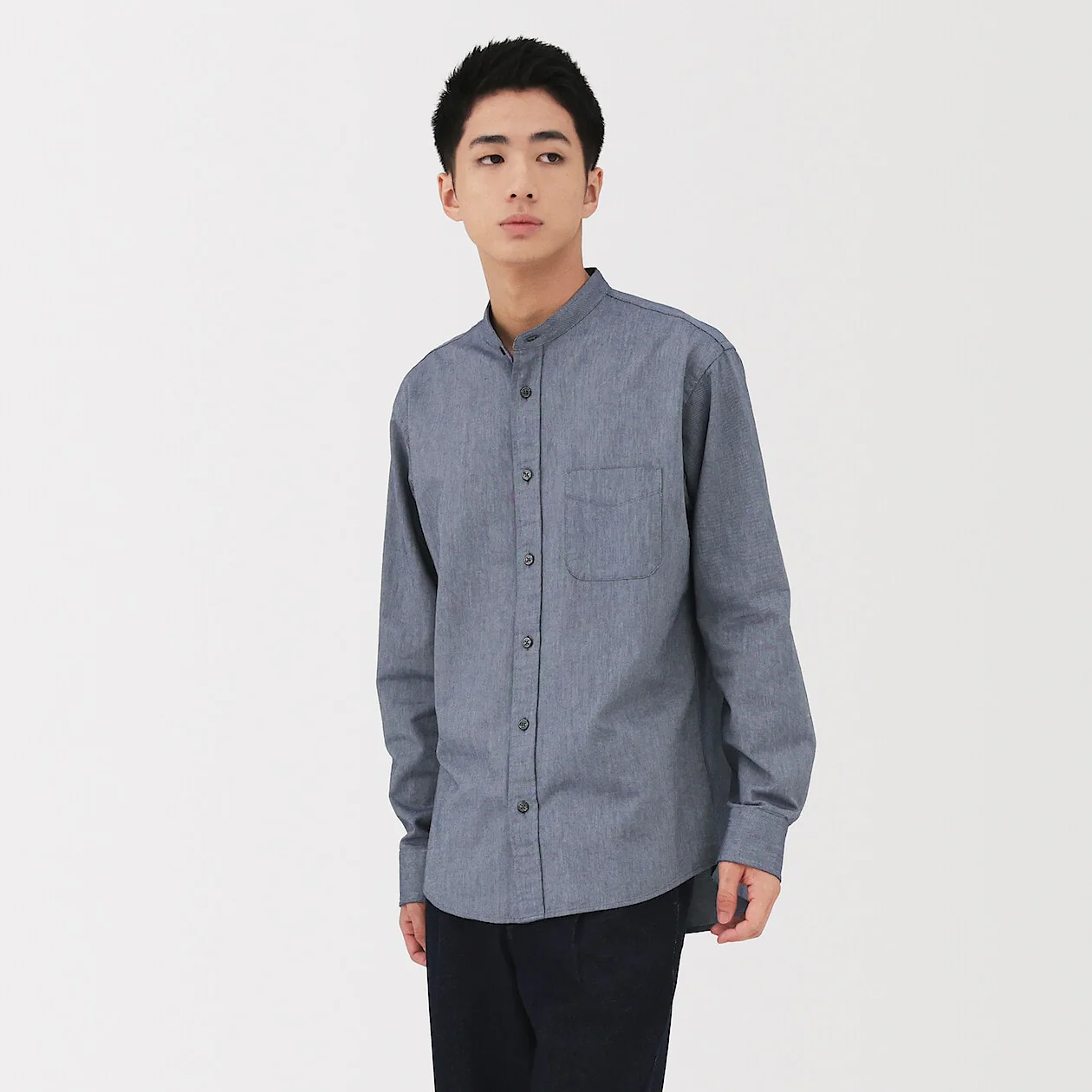 Washed Oxford 100% Cotton Stand Collar Shirt - Image 63