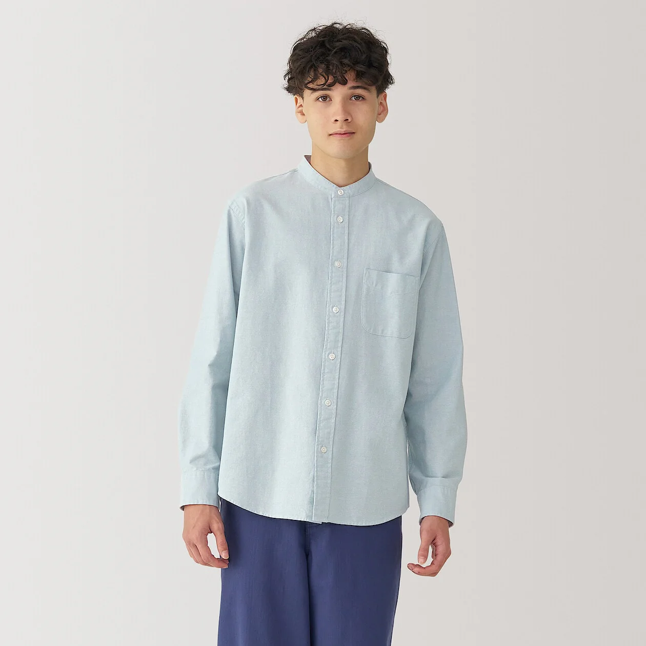 Washed Oxford 100% Cotton Stand Collar Shirt - Image 9