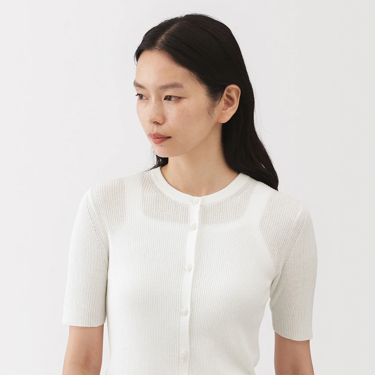 Cotton Knit Short Sleeve Cardigan - Image 5