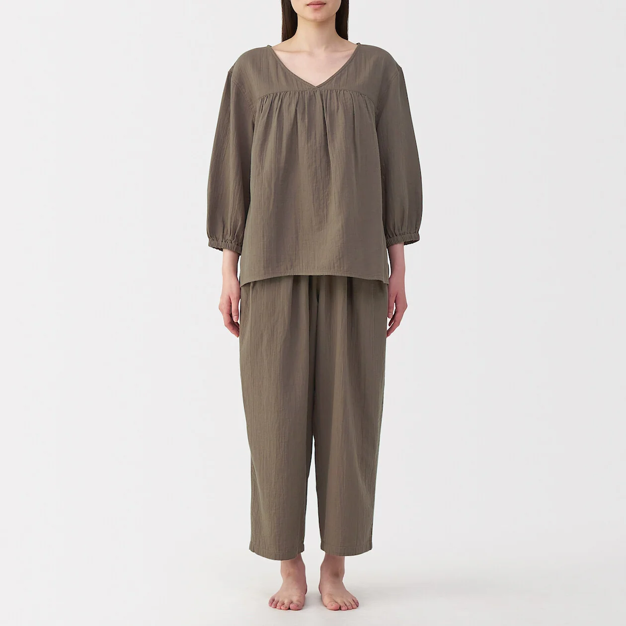 Crepe Gauze 3/4 Sleeve Loungewear Set - Image 20