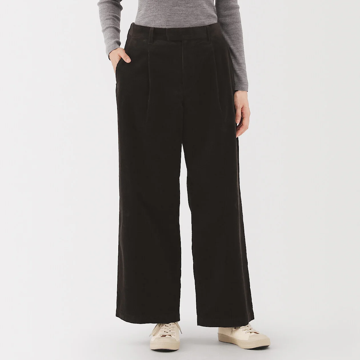 Kapok Blend Corduroy Pleated Wide Pants - Image 11