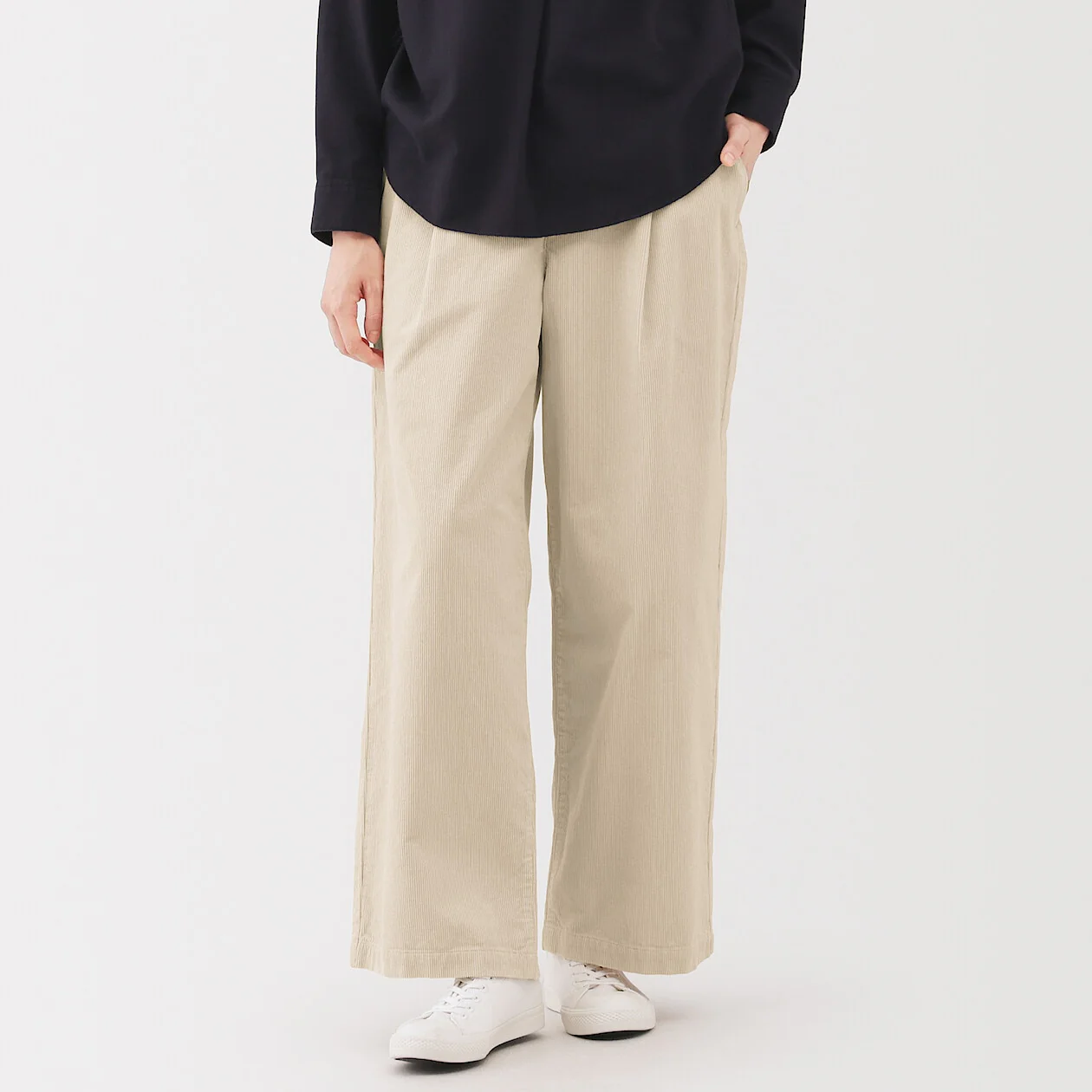 Kapok Blend Corduroy Pleated Wide Pants - Image 6