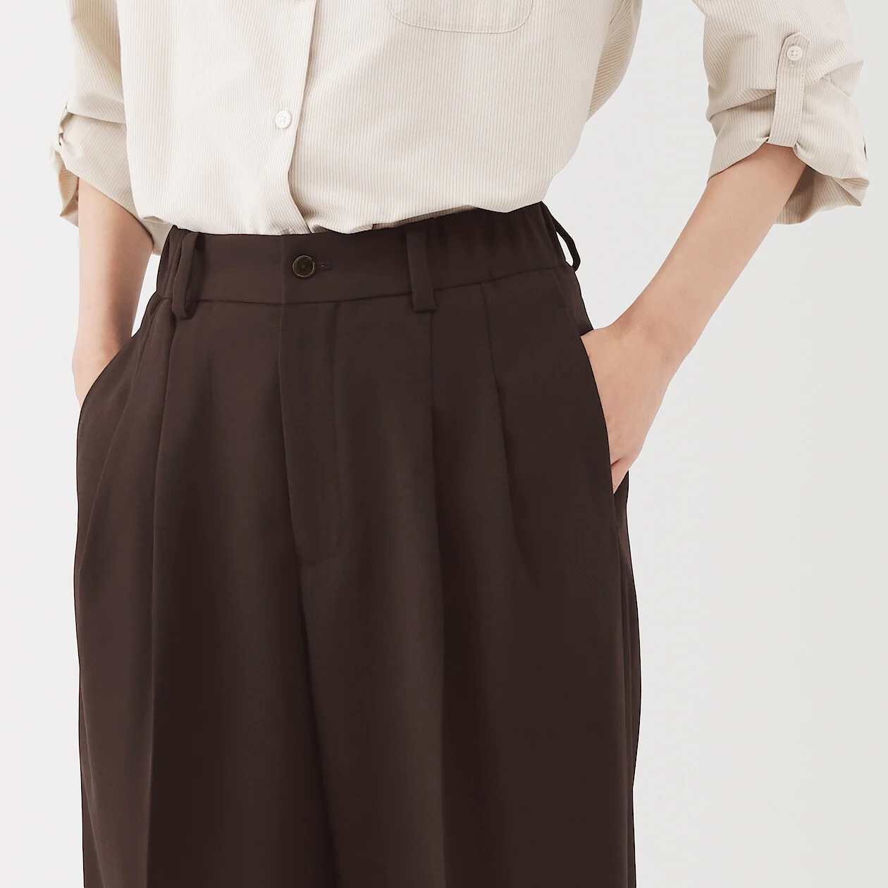 Polyester Twill Tucked Wide Pants - Image 5