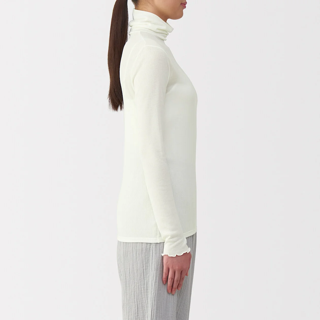 Silk Blend Sheer Turtleneck Long Sleeve T-Shirt - Image 12