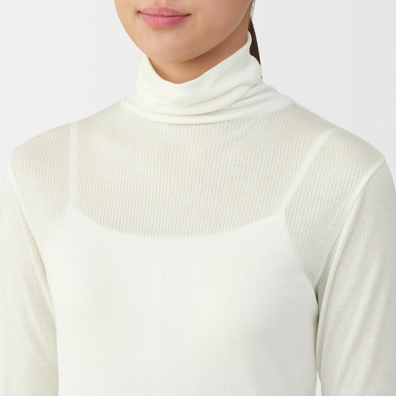 Silk Blend Sheer Turtleneck Long Sleeve T-Shirt - Image 14