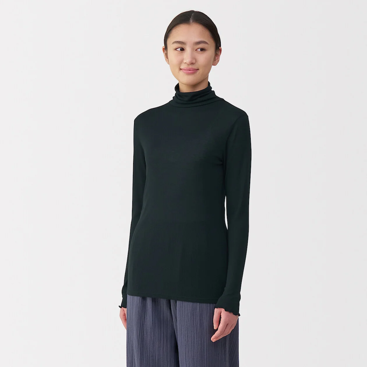 Silk Blend Sheer Turtleneck Long Sleeve T-Shirt - Image 19