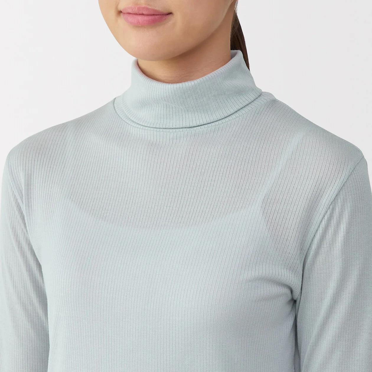 Silk Blend Sheer Turtleneck Long Sleeve T-Shirt - Image 6