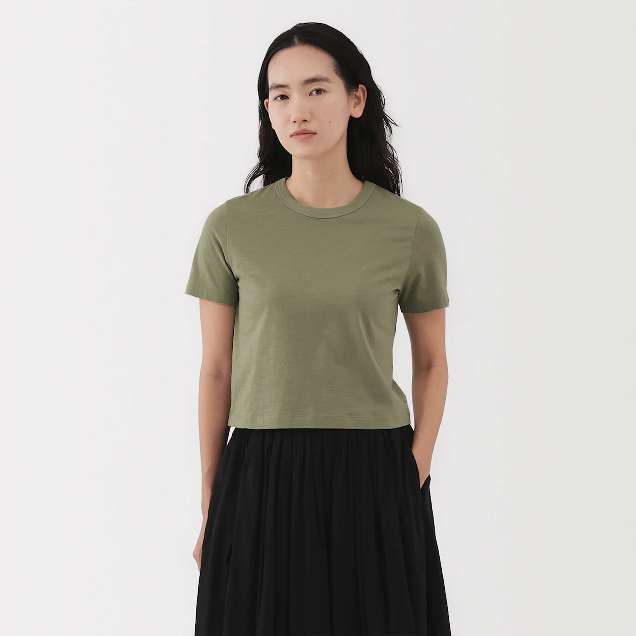 Slub Jersey Crewneck Short Sleeve Cropped T-Shirt - Image 8