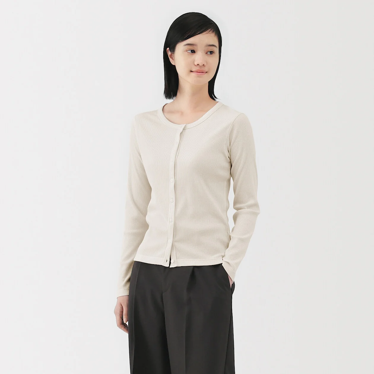 Smooth Ribbed Crewneck Cardigan