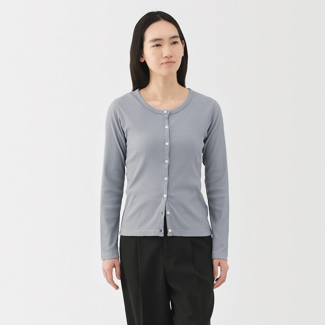 Smooth Ribbed Crewneck Cardigan - Image 10