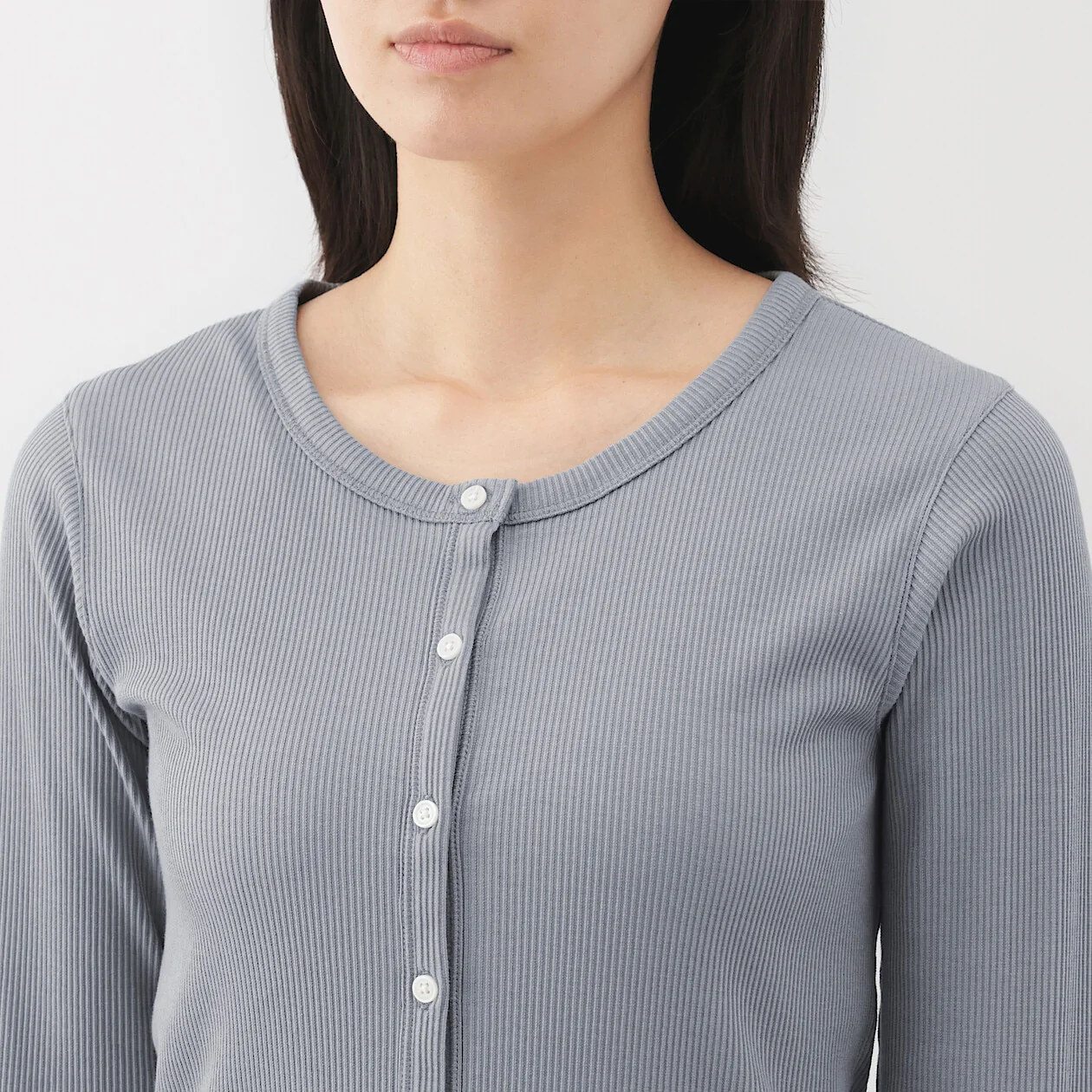 Smooth Ribbed Crewneck Cardigan - Image 14