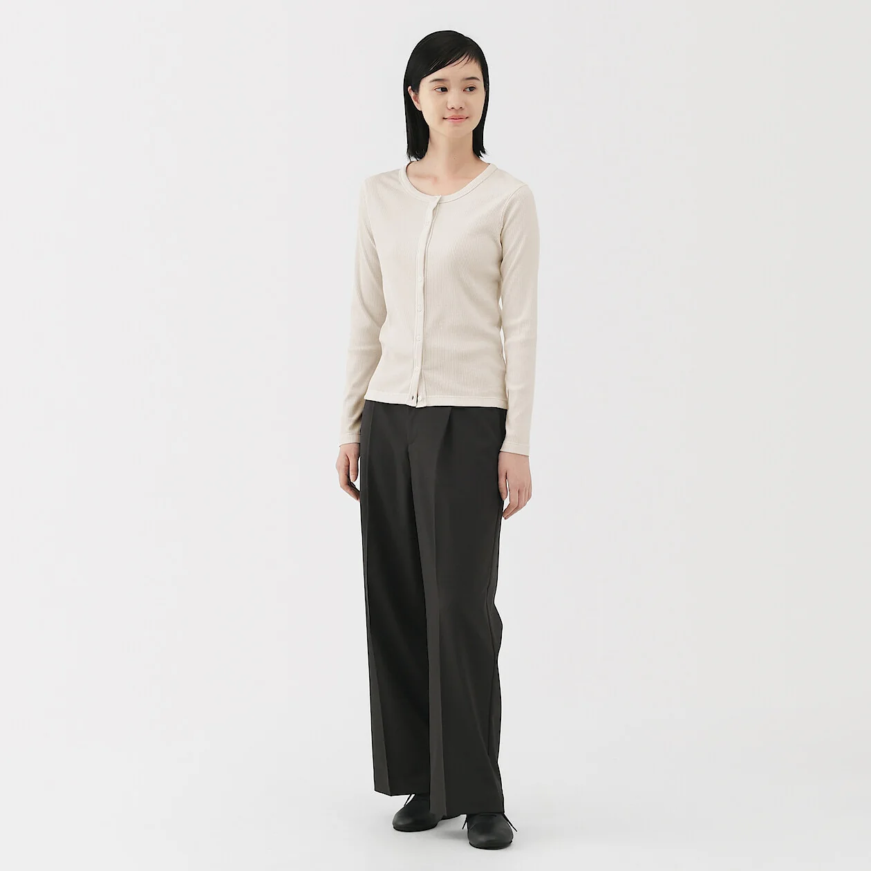 Smooth Ribbed Crewneck Cardigan - Image 2