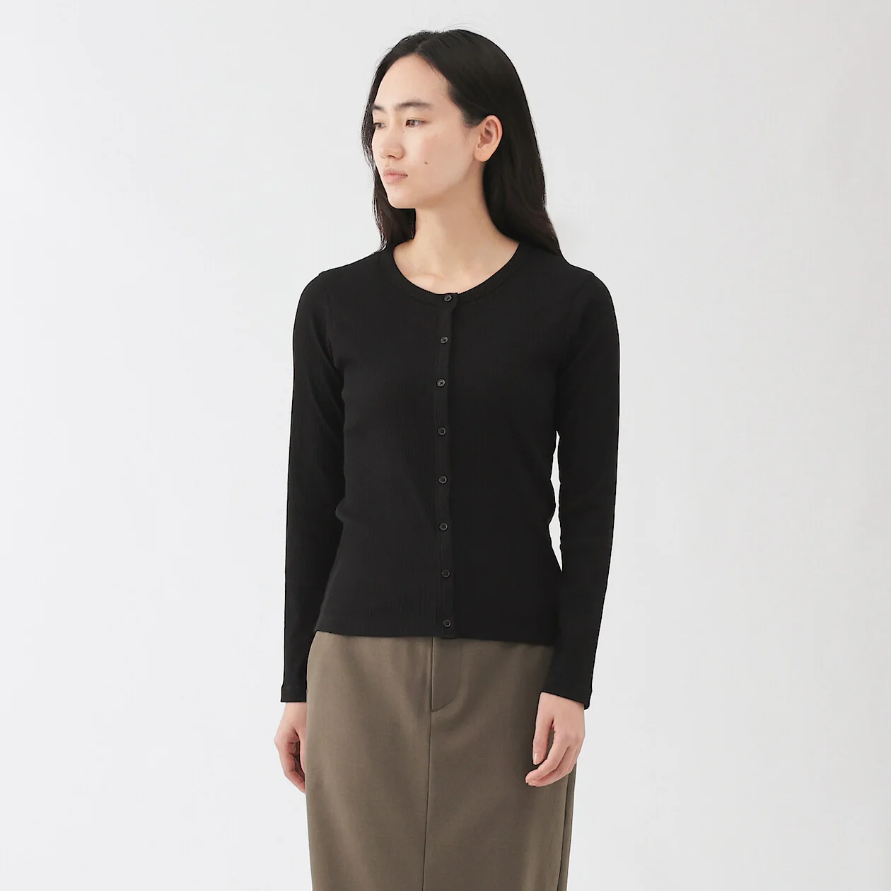 Smooth Ribbed Crewneck Cardigan - Image 6