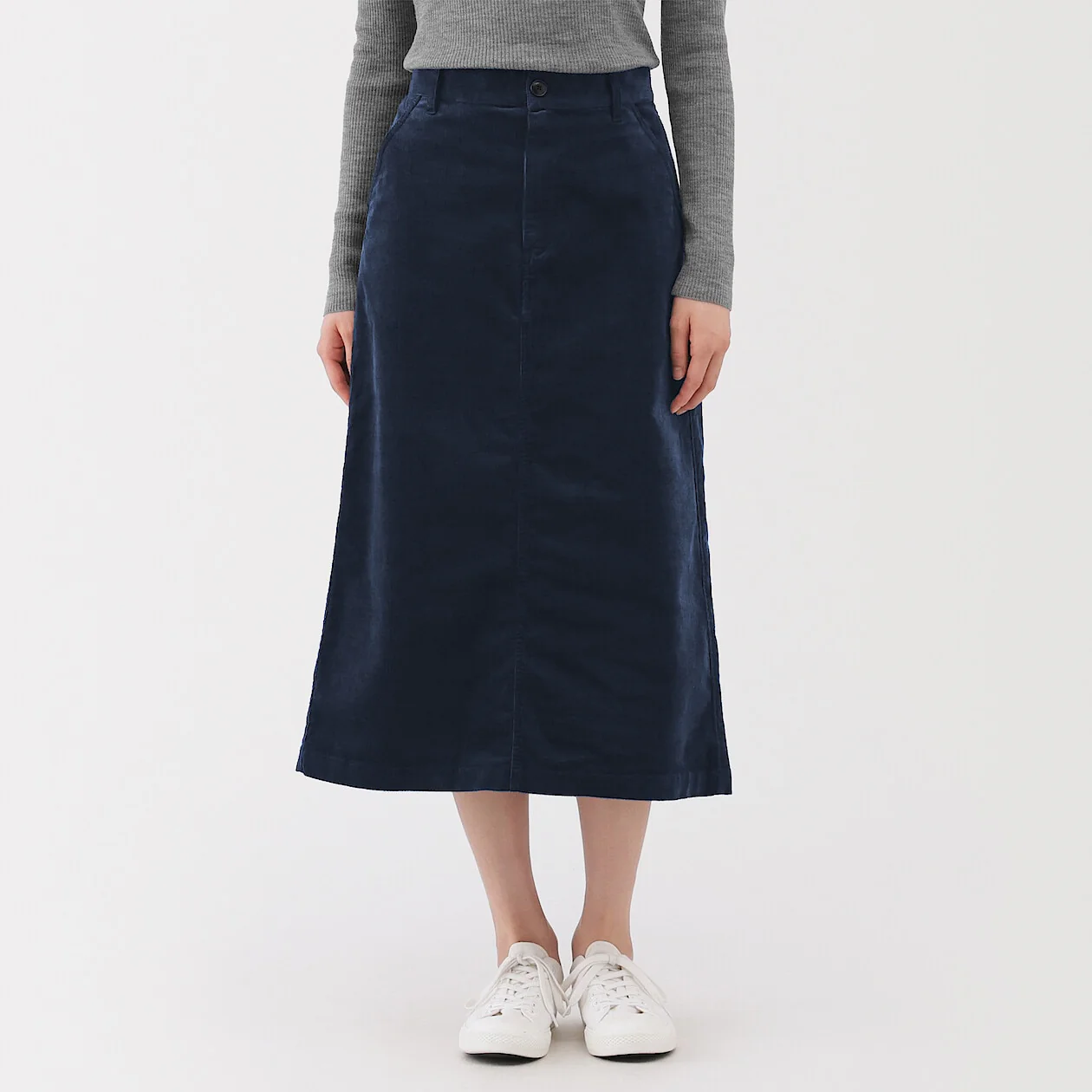 Stretch Corduroy Midi Skirt