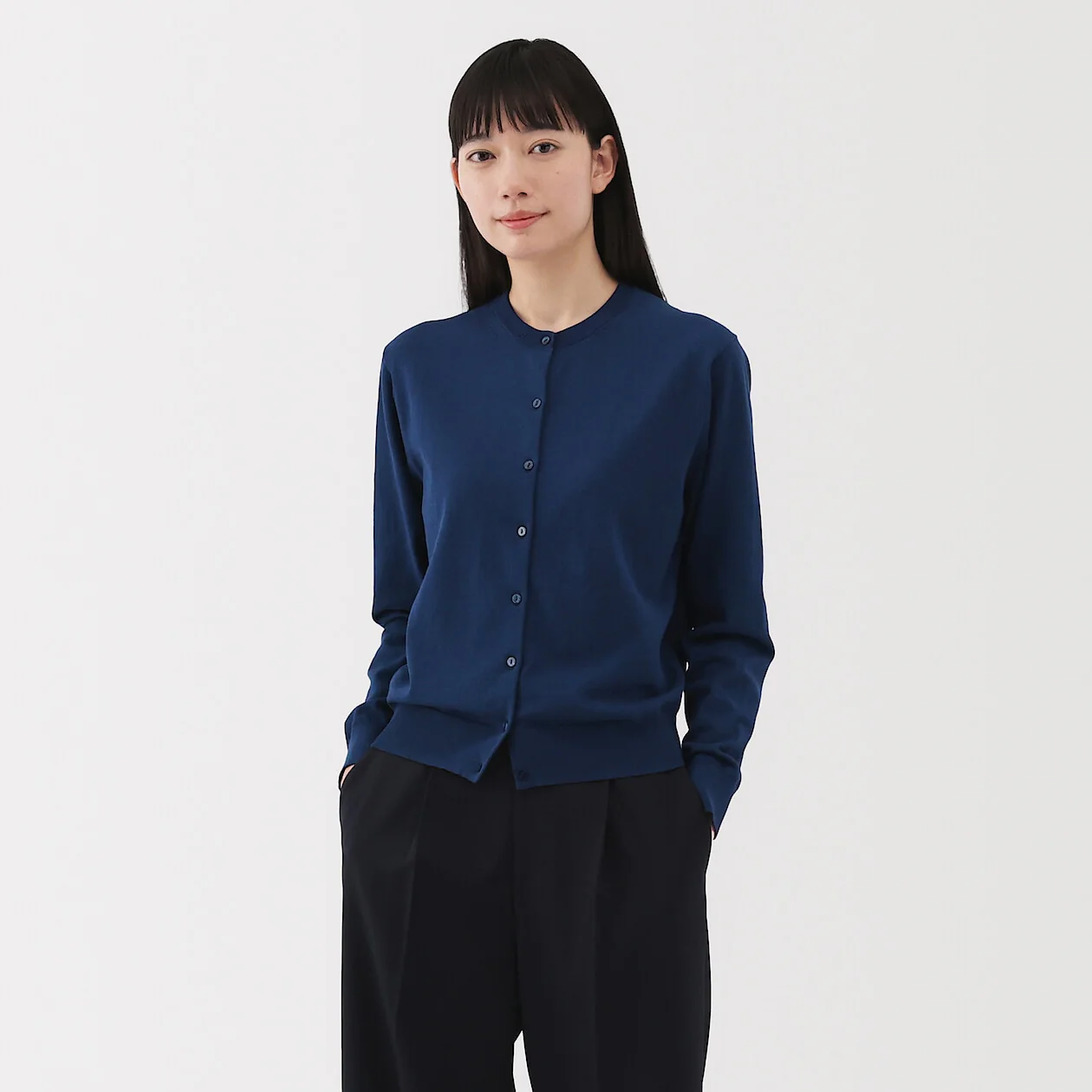 Lightweight Cotton Knit Crewneck Cardigan