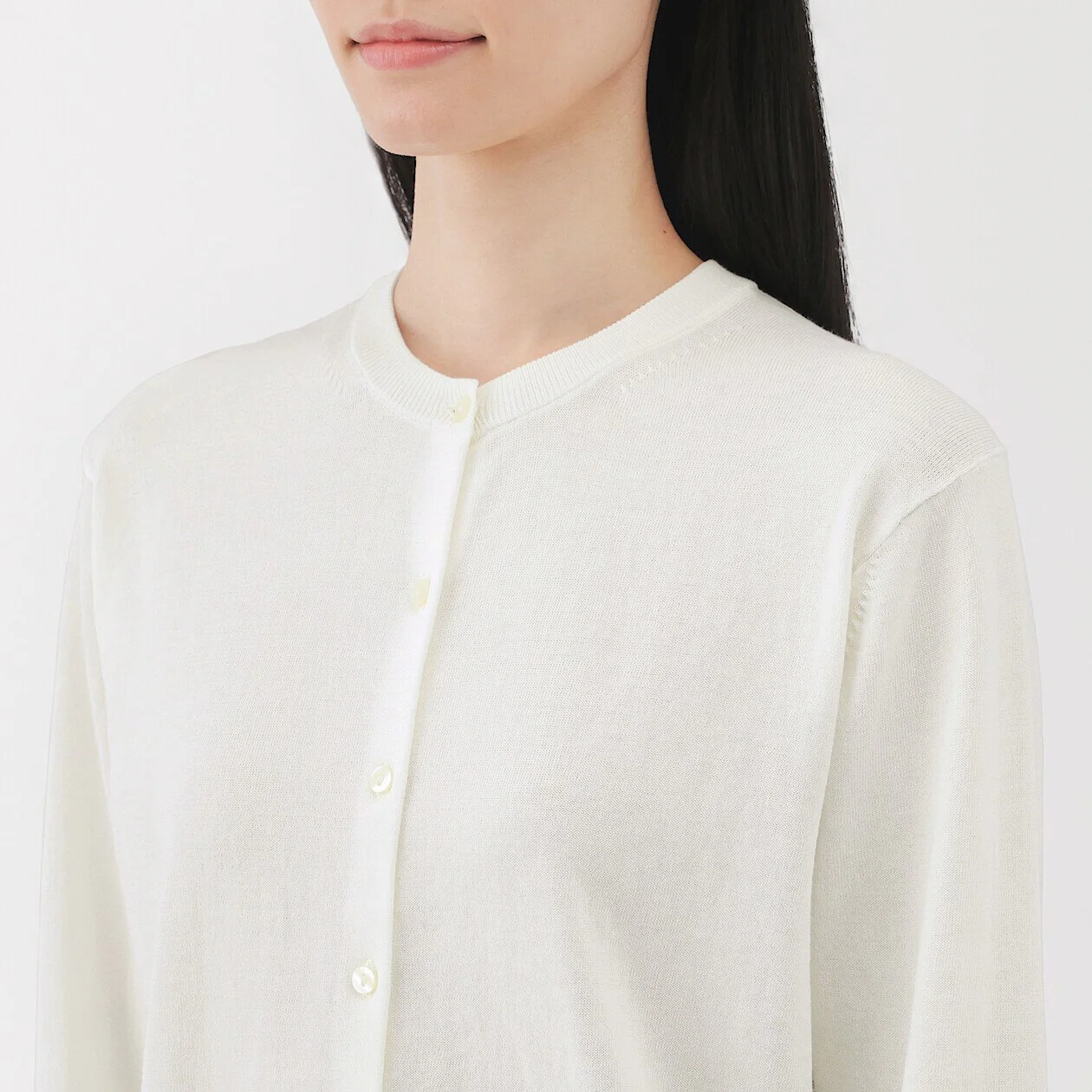 Lightweight Cotton Knit Crewneck Cardigan - Image 13