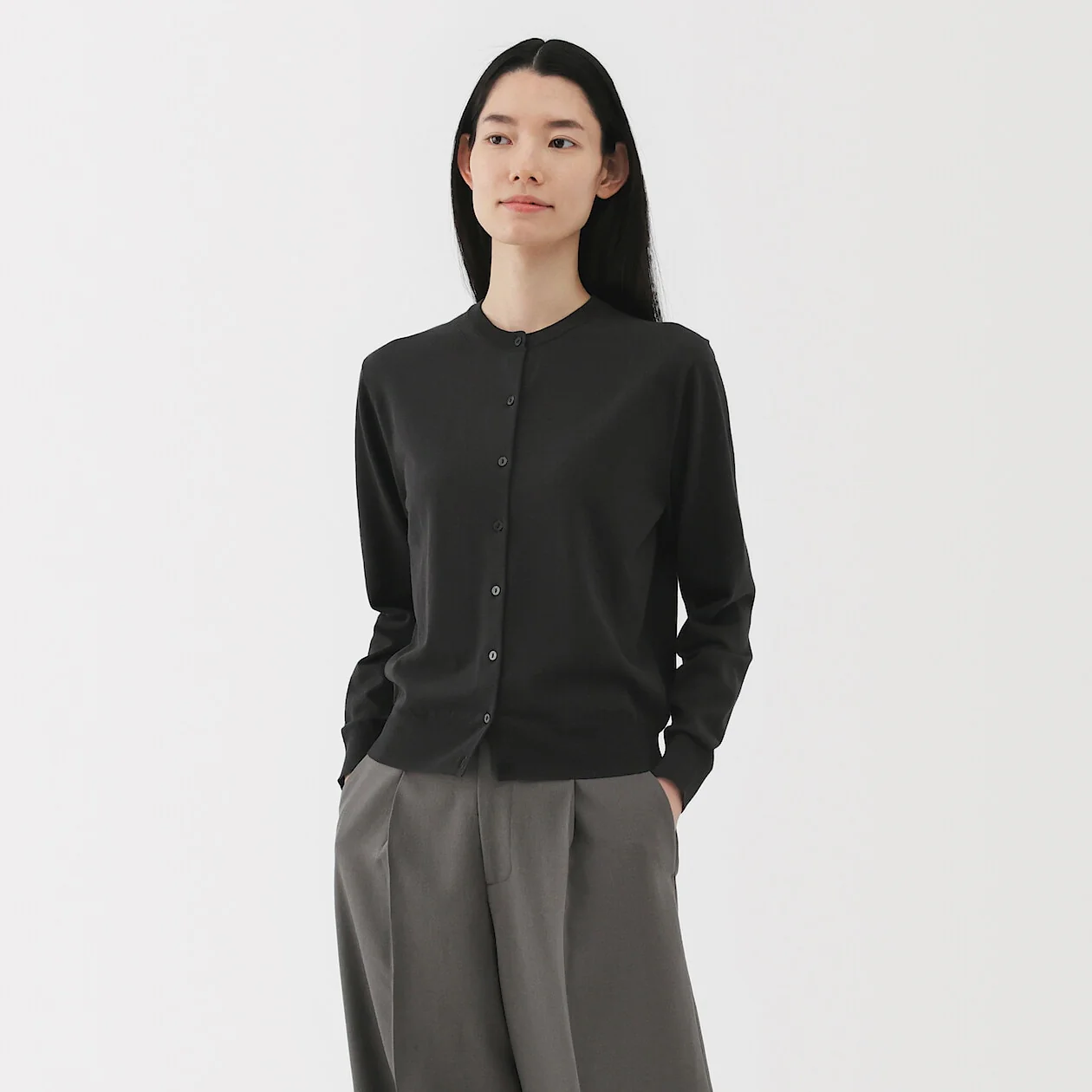 Lightweight Cotton Knit Crewneck Cardigan - Image 17