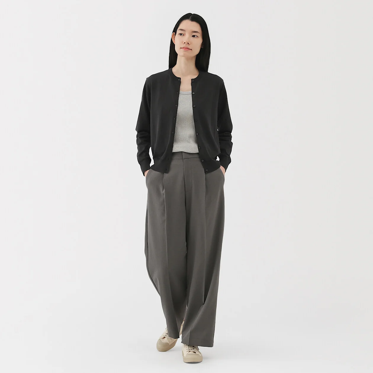 Lightweight Cotton Knit Crewneck Cardigan - Image 18