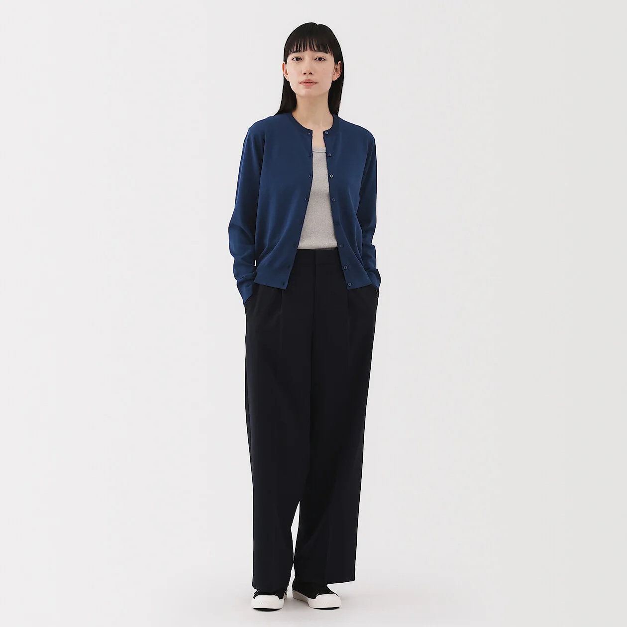 Lightweight Cotton Knit Crewneck Cardigan - Image 2