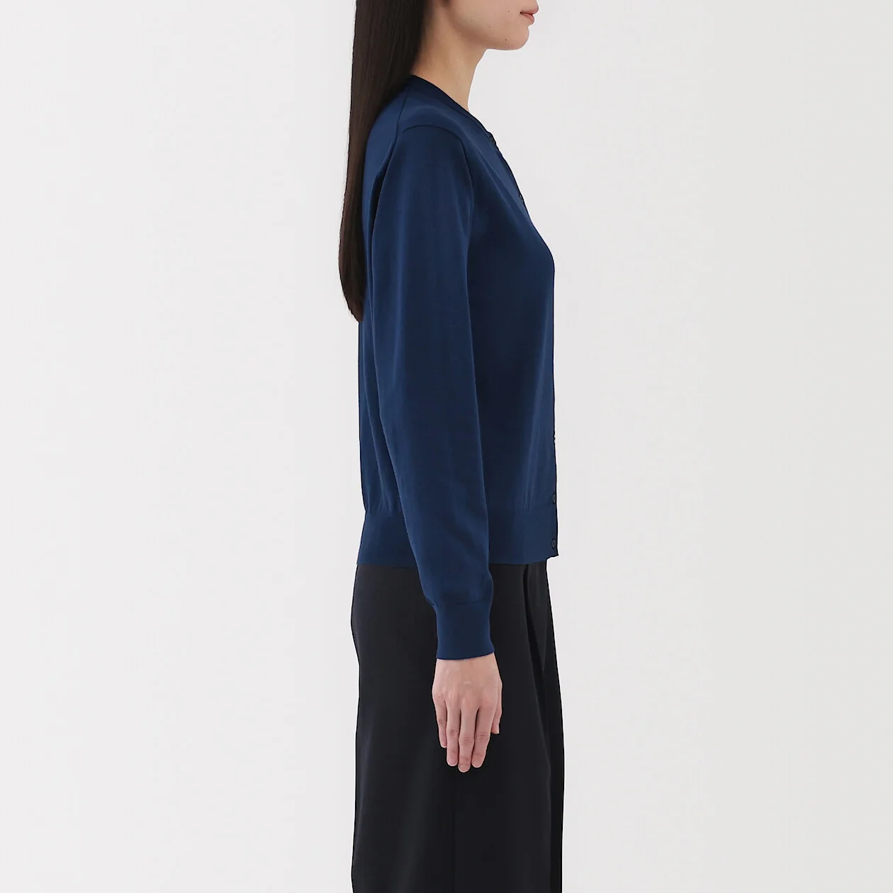 Lightweight Cotton Knit Crewneck Cardigan - Image 3