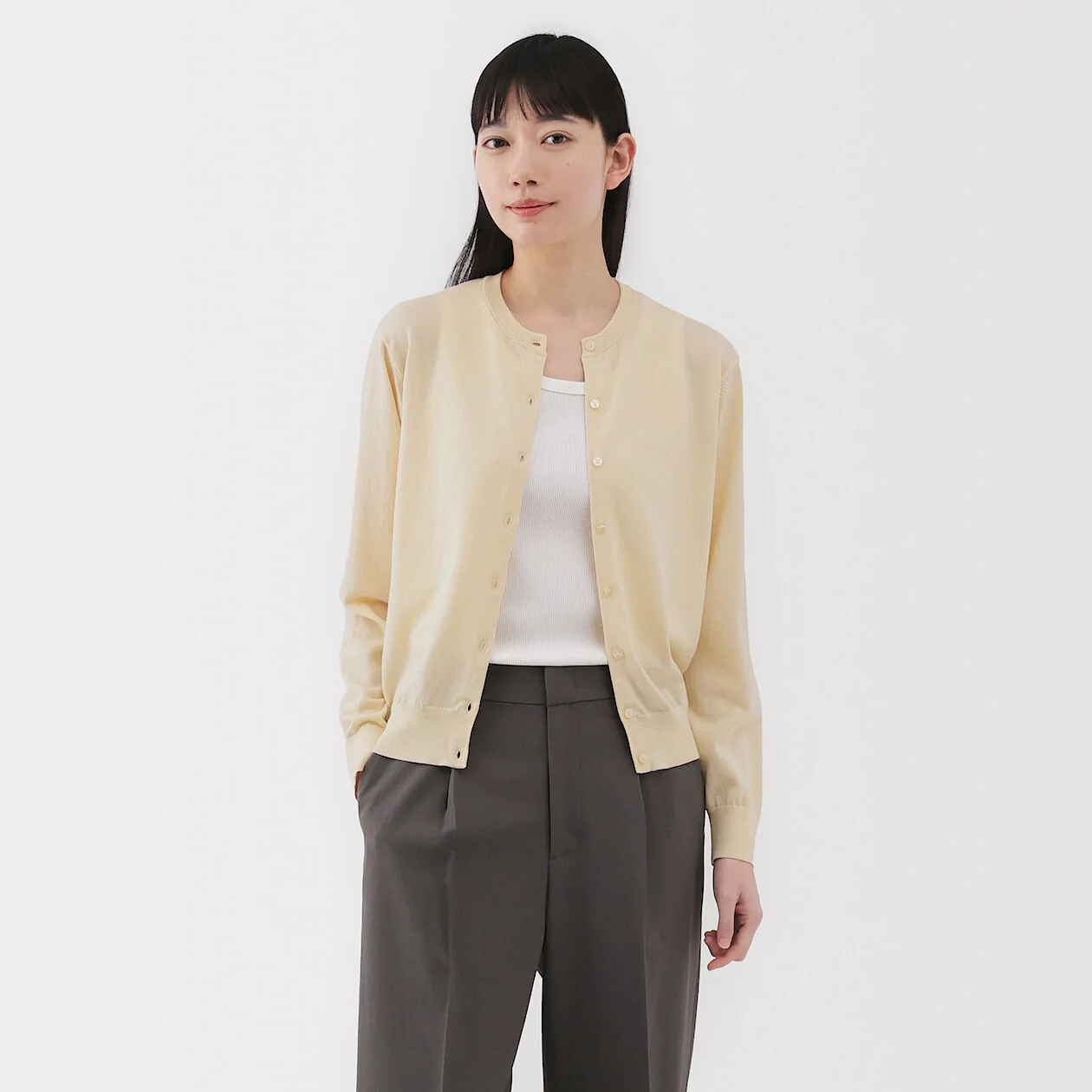 Lightweight Cotton Knit Crewneck Cardigan - Image 33