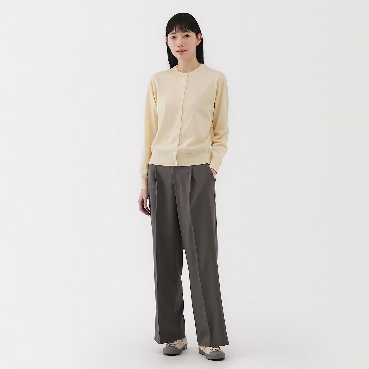 Lightweight Cotton Knit Crewneck Cardigan - Image 34