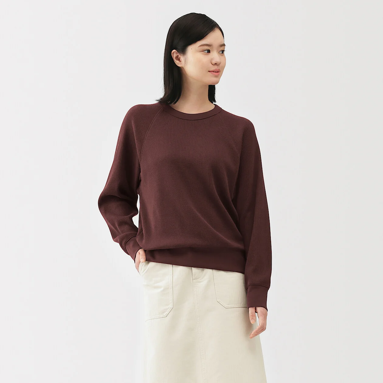 Waffle Knit Crewneck Long Sleeve T-Shirt