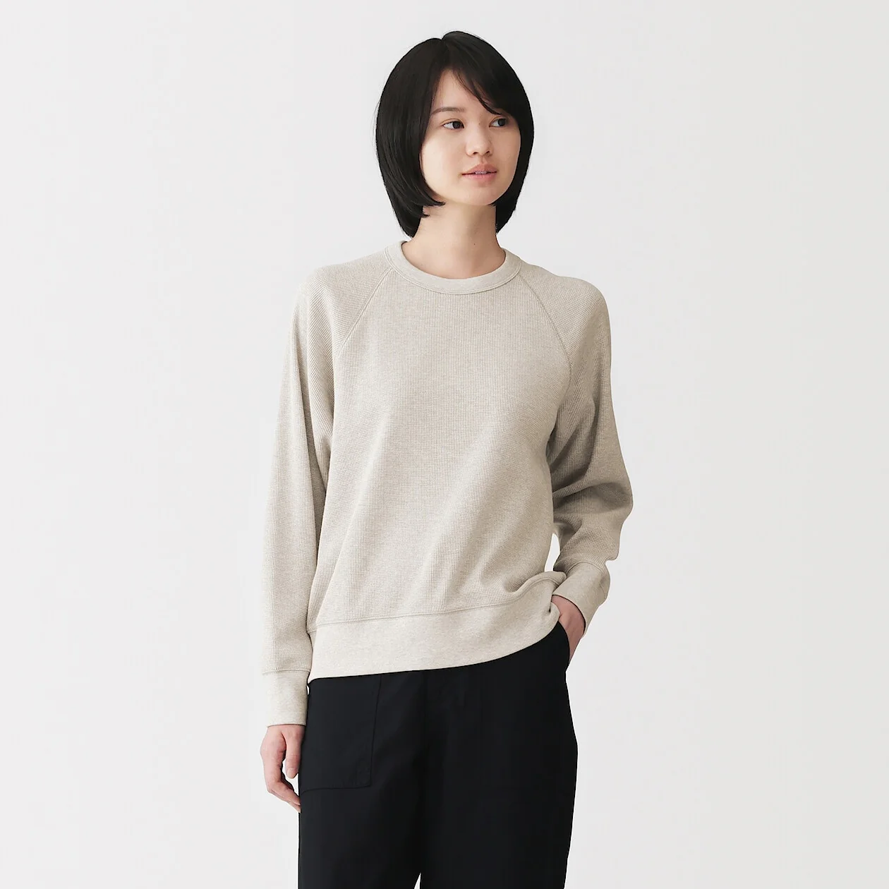 Waffle Knit Crewneck Long Sleeve T-Shirt - Image 23