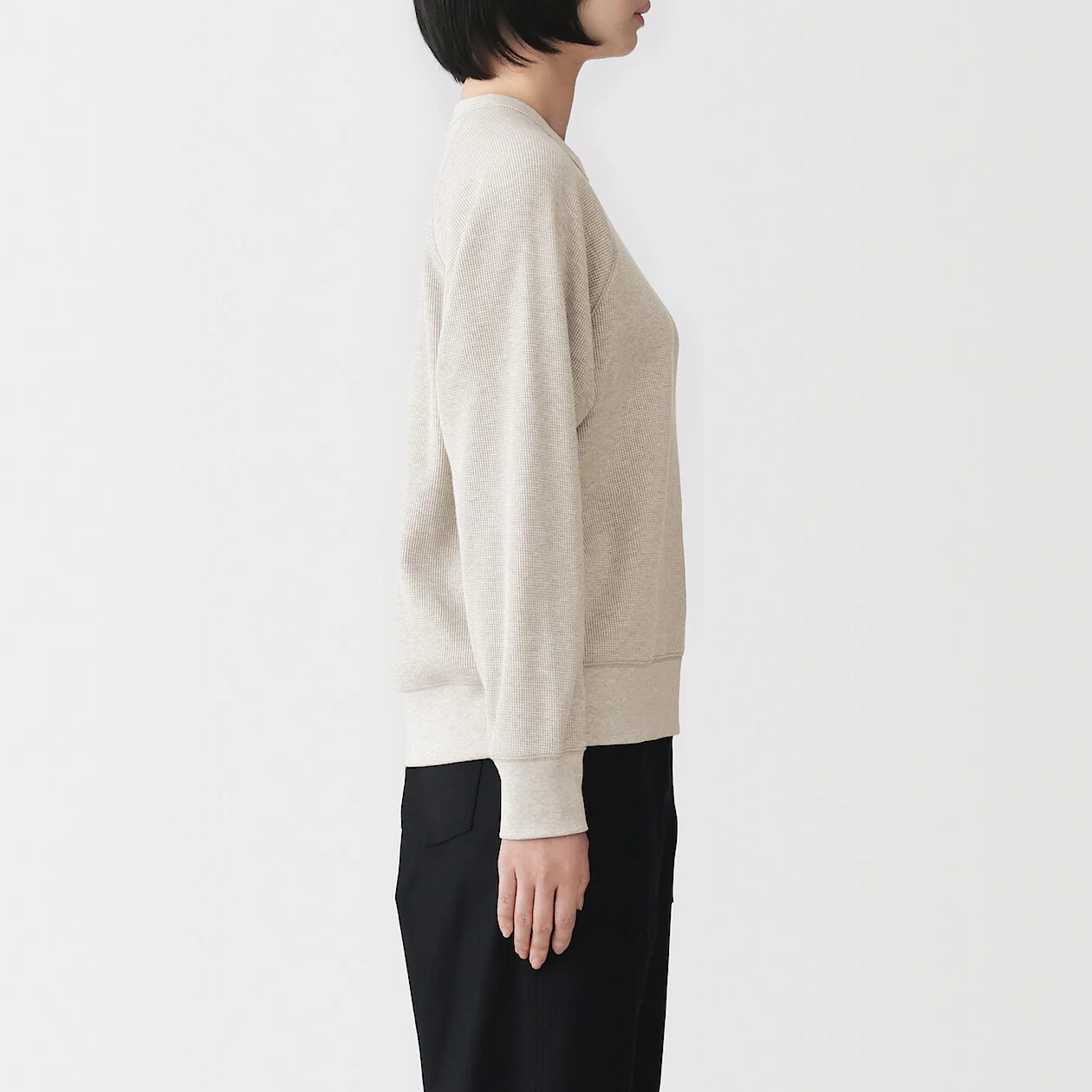 Waffle Knit Crewneck Long Sleeve T-Shirt - Image 25
