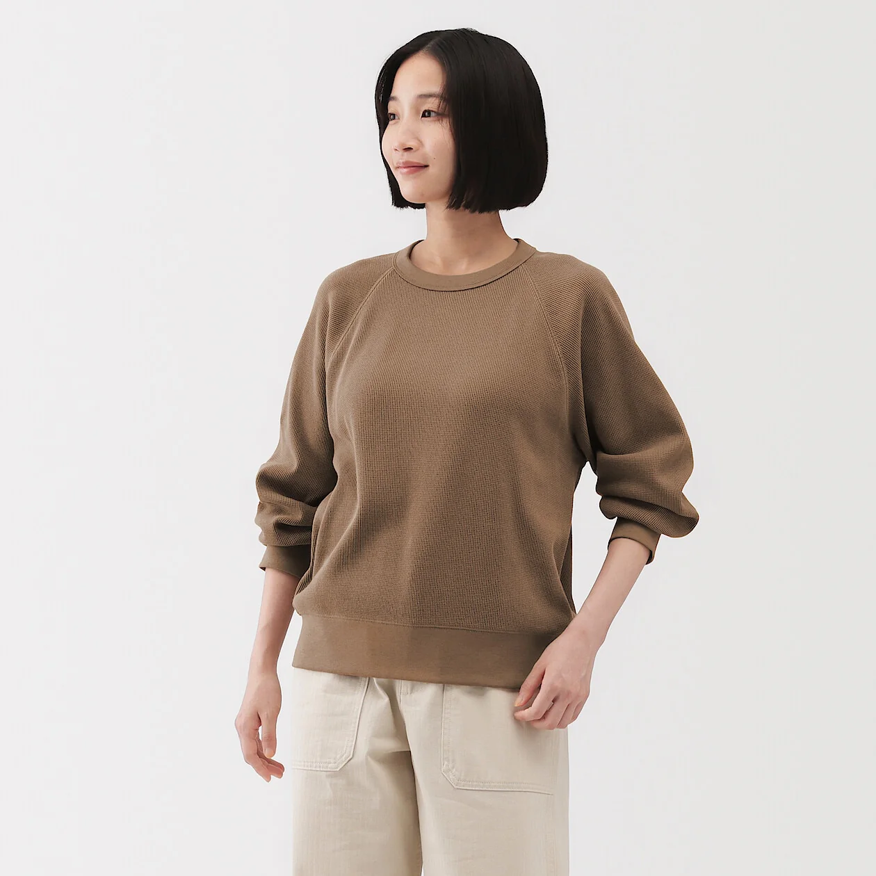 Waffle Knit Crewneck Long Sleeve T-Shirt - Image 31