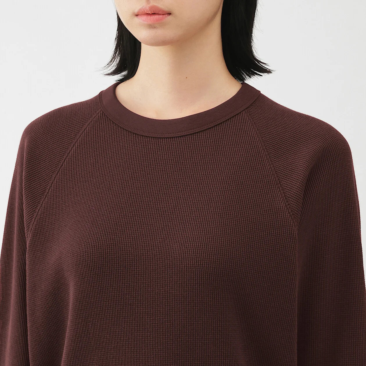 Waffle Knit Crewneck Long Sleeve T-Shirt - Image 5