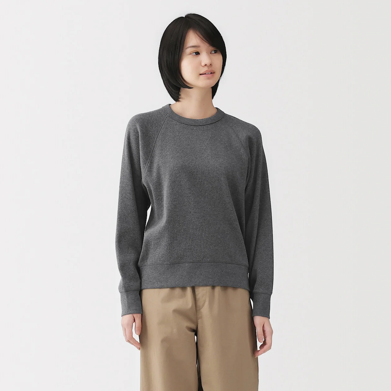 Waffle Knit Crewneck Long Sleeve T-Shirt - Image 8